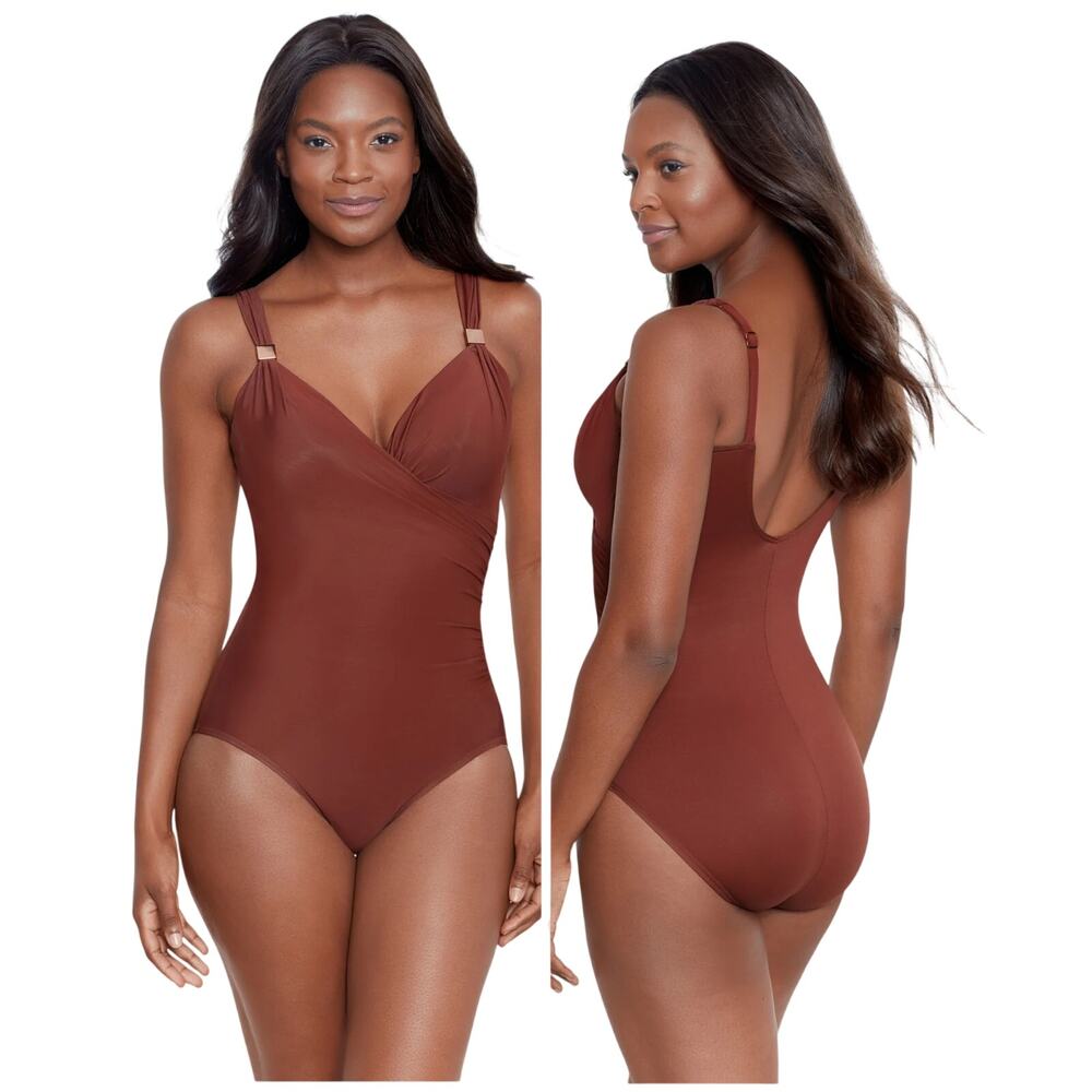 Miraclesuit NWT Siren One Piece Swimsuit Brown Size 8 Underwire Bra Slimming